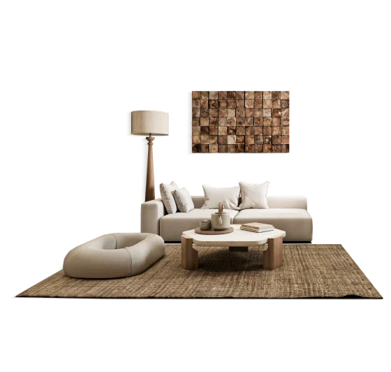 Furniture set: sofa, coffee table and floor lamp